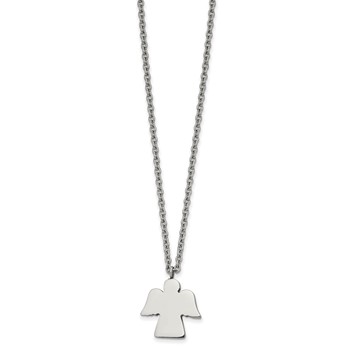 Stainless Steel Polished Angel 18in Necklace