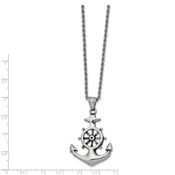 Chisel Stainless Steel Antiqued and Polished Anchor Pendant on a 24 inch Curb Chain Necklace — alternate view