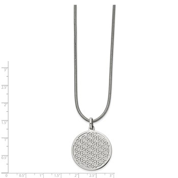 Chisel Stainless Steel Polished Flower Cut-out Small Circle Pendant on an 18 inch Snake Chain Necklace — alternate view