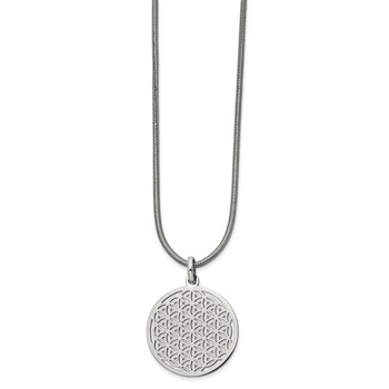 Chisel Stainless Steel Polished Flower Cut-out Small Circle Pendant on an 18 inch Snake Chain Necklace