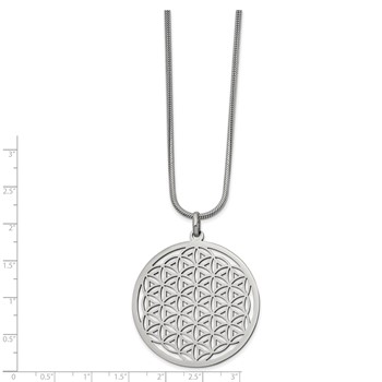 Stainless Steel Polished Flower Cut-out Large Circle 20 inch Necklace — alternate view