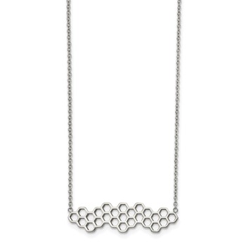 Chisel Stainless Steel Polished Honeycomb on a 17.75 inch Cable Chain with a 1.25 inch Extension Necklace