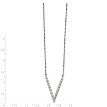 Chisel Stainless Steel Polished with Preciosa Crystal V Pendant on a 16.5 inch Cable Chain with a 1.25 inch Extension Necklace — alternate view