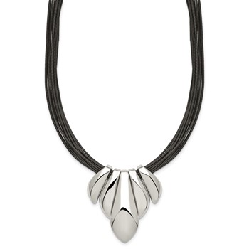 Stainless Steel Polished Multi Strand 17in w/2 ext Wax Cord Necklace — alternate view