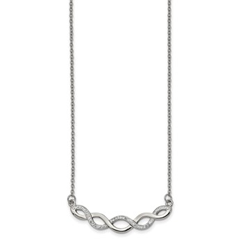 Chisel Stainless Steel Polished with Preciosa Crystal Braided Bar on a 16.5 inch Cable Chain with a 2 inch Extension Necklace
