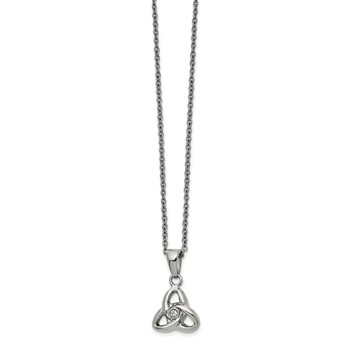 Chisel Stainless Steel Polished with Preciosa Crystal Trinity Knot Pendant on a 16 inch Cable Chain with a 1 inch Extension Necklace