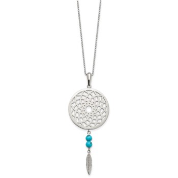 Stainless Steel Polished Imit.Turquoise Dreamcatcher w/2in ext Necklace — alternate view