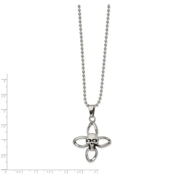 Stainless Steel Antiqued and Polished w/ CZ Skull Cross 22in Necklace — alternate view