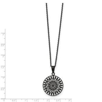 Stainless Steel Polished Black IP-plated Laser Cut 16in w/2in ext Necklace — alternate view
