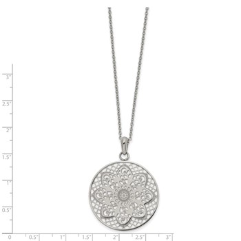 Chisel Stainless Steel Polished Cut-out Floral Pendant on a 22 inch Cable Chain Necklace — alternate view