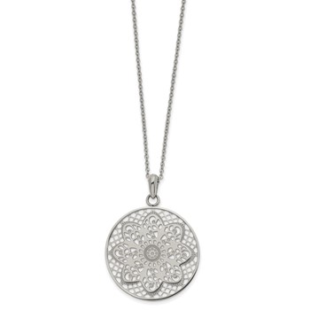 Chisel Stainless Steel Polished Cut-out Floral Pendant on a 22 inch Cable Chain Necklace