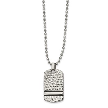 Chisel Stainless Steel Antiqued and Polished Hammered Reversible Dog Tag on a 22 inch Ball Chain Necklace
