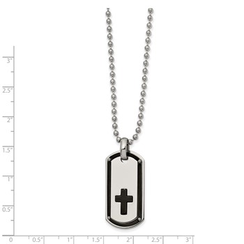 Chisel Stainless Steel Polished Black IP-plated Cross Dog Tag on a 22 inch Ball Chain Necklace — alternate view