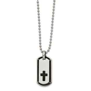 Chisel Stainless Steel Polished Black IP-plated Cross Dog Tag on a 22 inch Ball Chain Necklace