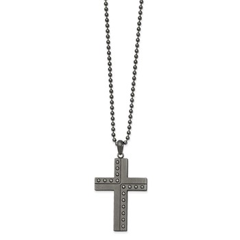 Chisel Stainless Steel Polished with Matte Finish Gun Metal IP-plated Cross Pendant on a 22 inch Ball Chain Necklace