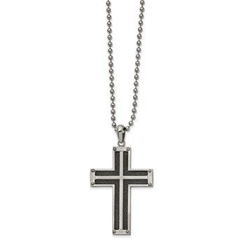 Chisel Stainless Steel Polished Black IP-plated Laser Cut Cross Pendant on a 22 inch Ball Chain Necklace