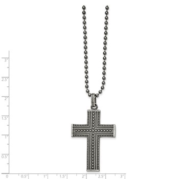 Chisel Stainless Steel Antiqued and Polished Gun Metal IP-plated Cross Pendant on a 22 inch Ball Chain Necklace — alternate view