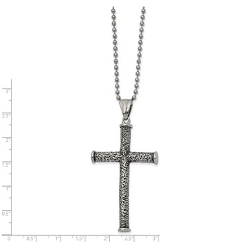 Chisel Stainless Steel Antiqued Polished and Textured Cross Pendant on a 22 inch Ball Chain Necklace — alternate view