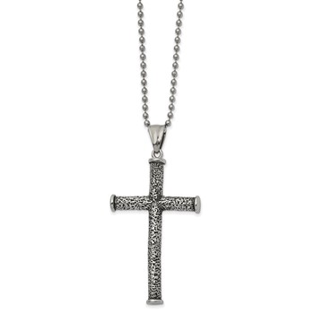 Chisel Stainless Steel Antiqued Polished and Textured Cross Pendant on a 22 inch Ball Chain Necklace