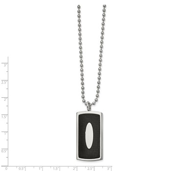 Stainless Steel Polished w/Black Leather Inlay Dog Tag 22in Necklace — alternate view