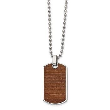 Chisel Stainless Steel Polished Black Carbon Fiber and Wood Inlay Reversible Dog Tag on a 22 in Ball Chain Necklace — alternate view