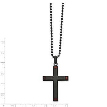 Chisel Stainless Steel Polished Black IP-plated with Tiger's Eye Cross Pendant on a 22 inch Ball Chain Necklace — alternate view