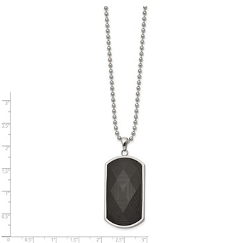 Chisel Stainless Steel Polished Solid Black Carbon Fiber Inlay Dog Tag on a 24 inch Ball Chain Necklace — alternate view