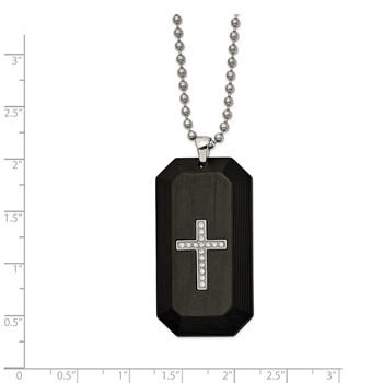 Chisel Stainless Steel Polished Solid Carbon Fiber with CZ Cross Dog Tag on a 24 inch Ball Chain Necklace — alternate view