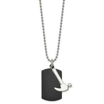 Chisel Stainless Steel Polished Black IP-plated Dog Tag with Hammer Pendant on a 24 inch Ball Chain Necklace — alternate view