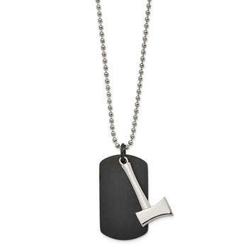 Chisel Stainless Steel Brushed and Polished Black IP-plated Dog Tag with Axe Pendant on a 24 inch Ball Chain Necklace — alternate view