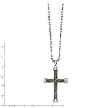 Stainless Steel Polished with Gray Wood Inlay Cross 24in Necklace — alternate view