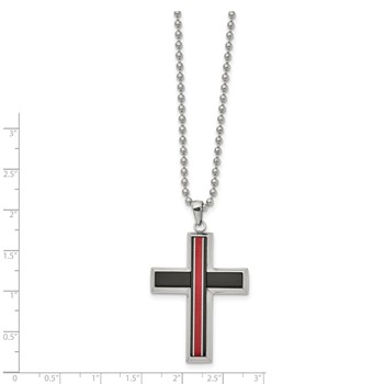 Chisel Stainless Steel Brushed and Polished with Fiber Glass Cross Pendant on a 22 inch Ball Chain Necklace — alternate view