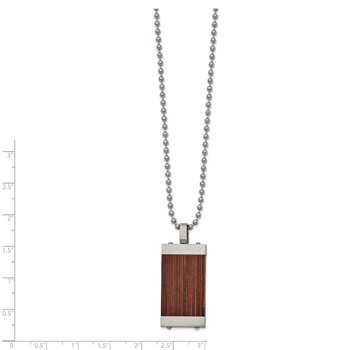Chisel Stainless Steel Brushed with Wood Inlay Pendant on a 22 inch Ball Chain Necklace — alternate view