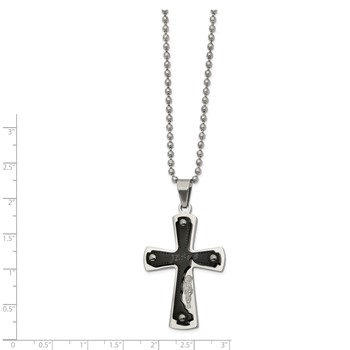 Stainless Steel Polished Black IP-plated Laser Cut JESUS Cross Necklace — alternate view