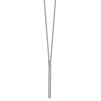 Chisel Stainless Steel Polished CZ Bar on a 16 inch Cable Chain Necklace