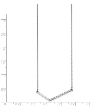 Chisel Stainless Steel Polished CZ Angled Bar on a 17.5 inch Cable Chain Necklace — alternate view