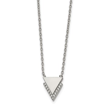 Chisel Stainless Steel Polished with CZ Double Triangles Pendant on a 16.5 inch Cable Chain Necklace