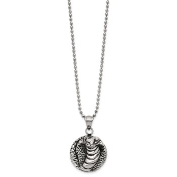 Chisel Stainless Steel Antiqued Polished and Textured Cobra Pendant on a 22 inch Ball Chain Necklace — alternate view