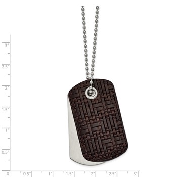 Chisel Stainless Steel Brushed Brown Woven Leather 2 Piece Dog Tags on a 22 inch Ball Chain Necklace — alternate view