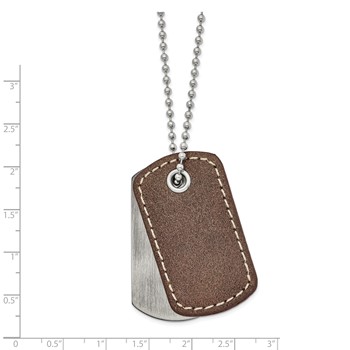 Chisel Stainless Steel Antiqued and Brushed with Brown Leather 2 Piece Dog Tags on a 22 inch Ball Chain Necklace — alternate view