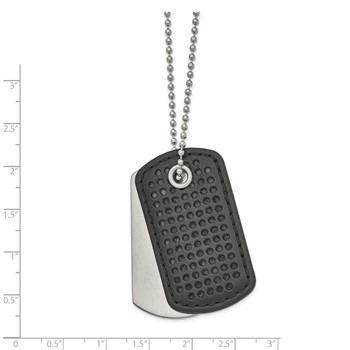 Chisel Stainless Steel Brushed Black Textured Leather 2 Piece Dog Tags on a 22 inch Ball Chain Necklace — alternate view