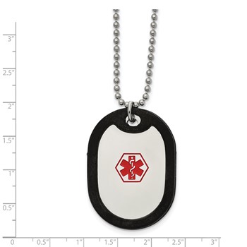 Chisel Stainless Steel Polished with Red Enamel and Removeable Black Rubber Medical ID Dog Tag on a  24 inch Ball Chain Necklace — alternate view