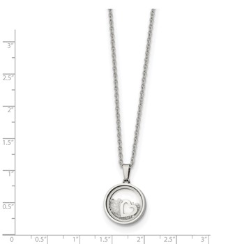 Chisel Stainless Steel Polished Floating Crystal Heart Pendant on a 16 inch Cable Chain with a 2 inch Extension Necklace — alternate view