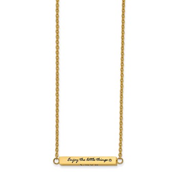 Chisel Stainless Steel Polished Yellow IP-plated Enameled with CZ ENJOY THE LITTLE THINGS Bar on a 16 inch Cable Chain with a 2 inch Extension Necklace — alternate view