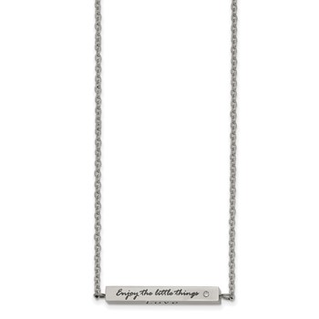 Chisel Stainless Steel Polished and Enameled with CZ ENJOY THE LITTLE THINGS Bar on a 16 inch Cable Chain with a 2 inch Extension Necklace — alternate view