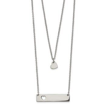 Chisel Stainless Steel Polished Heart and Bar Multi Strand 15.5 inch Cable Chain with a 1.5 inch Extension Necklace