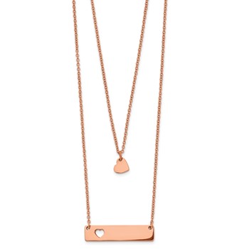 Chisel Stainless Steel Polished Rose IP-plated Heart and Bar Multi Strand 15.5 inch Cable Chain with a 1.5 inch Extension Necklace