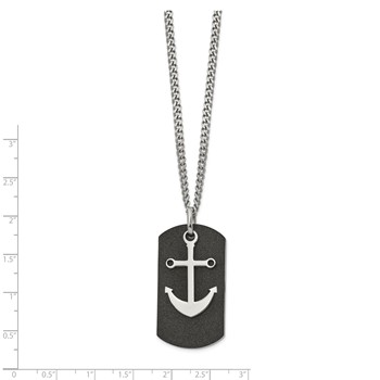 Stainless Steel Polished Black IP-plated Laser cut Anchor 22in Necklace — alternate view