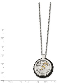 Chisel Stainless Steel Brushed and Polished Yellow IP-plated with CZ and Leather Edge Pendant on a 22 inch Cable Chain Necklace — alternate view