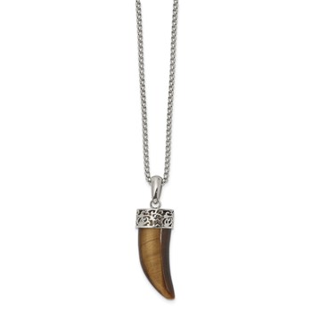 Chisel Stainless Steel Polished Tiger's Eye Horn Pendant on a 24 inch Box Chain Necklace — alternate view
